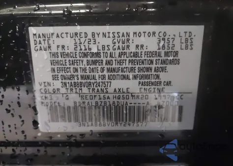 2024 Nissan Sentra S Xtronic Cvt из США, поврежденный, VIN 3N1AB8BV0RY247577